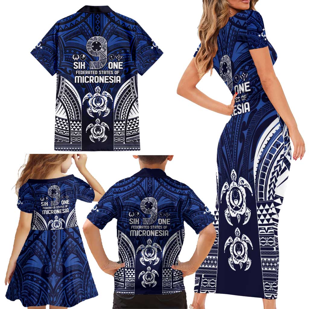 FSM Pohnpei States Family Matching Short Sleeve Bodycon Dress and Hawaiian Shirt Micronesia Six 9 One Polynesian Tribal Pattern LT9 - Polynesian Pride