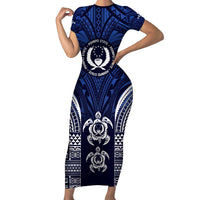 FSM Pohnpei States Family Matching Short Sleeve Bodycon Dress and Hawaiian Shirt Micronesia Six 9 One Polynesian Tribal Pattern LT9 Mom's Dress Blue - Polynesian Pride