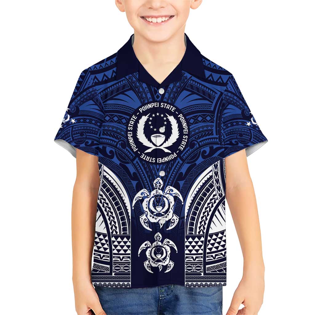 FSM Pohnpei States Family Matching Short Sleeve Bodycon Dress and Hawaiian Shirt Micronesia Six 9 One Polynesian Tribal Pattern LT9 Son's Shirt Blue - Polynesian Pride
