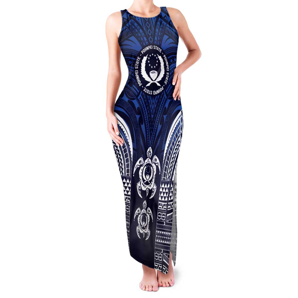 FSM Pohnpei States Family Matching Tank Maxi Dress and Hawaiian Shirt Micronesia Six 9 One Polynesian Tribal Pattern LT9 Mom's Dress Blue - Polynesian Pride
