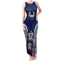 FSM Pohnpei States Family Matching Tank Maxi Dress and Hawaiian Shirt Micronesia Six 9 One Polynesian Tribal Pattern LT9 Mom's Dress Blue - Polynesian Pride