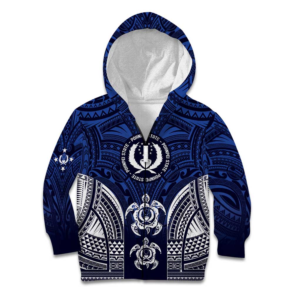 FSM Pohnpei States Kid Hoodie Micronesia Six 9 One Polynesian Tribal Pattern LT9 Zip Hoodie Blue - Polynesian Pride