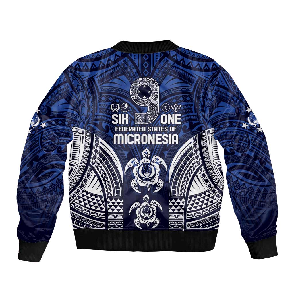 FSM Pohnpei States Sleeve Zip Bomber Jacket Micronesia Six 9 One Polynesian Tribal Pattern
