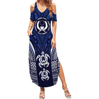 FSM Pohnpei States Summer Maxi Dress Micronesia Six 9 One Polynesian Tribal Pattern LT9 Women Blue - Polynesian Pride