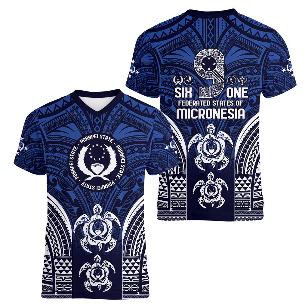 FSM Pohnpei States Women V-Neck T-Shirt Micronesia Six 9 One Polynesian Tribal Pattern