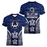 FSM Pohnpei States Women V-Neck T-Shirt Micronesia Six 9 One Polynesian Tribal Pattern
