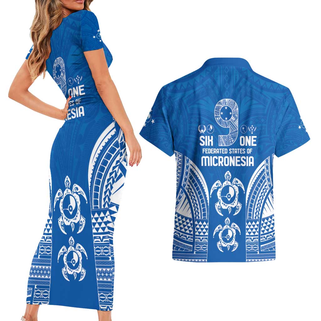 FSM Yap States Couples Matching Short Sleeve Bodycon Dress and Hawaiian Shirt Micronesia Six 9 One Polynesian Tribal Pattern LT9 - Polynesian Pride