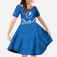 FSM Yap States Family Matching Mermaid Dress and Hawaiian Shirt Micronesia Six 9 One Polynesian Tribal Pattern LT9 Daughter's Dress Blue - Polynesian Pride