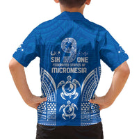 FSM Yap States Family Matching Off The Shoulder Long Sleeve Dress and Hawaiian Shirt Micronesia Six 9 One Polynesian Tribal Pattern LT9 - Polynesian Pride