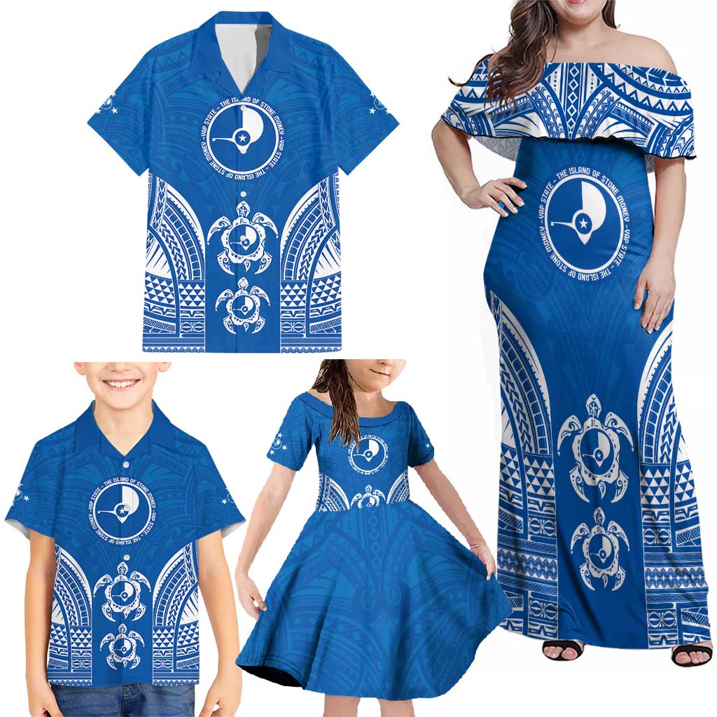 FSM Yap States Family Matching Off Shoulder Maxi Dress and Hawaiian Shirt Micronesia Six 9 One Polynesian Tribal Pattern LT9 - Polynesian Pride