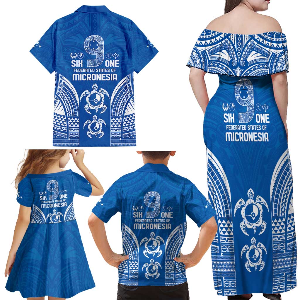 FSM Yap States Family Matching Off Shoulder Maxi Dress and Hawaiian Shirt Micronesia Six 9 One Polynesian Tribal Pattern LT9 - Polynesian Pride
