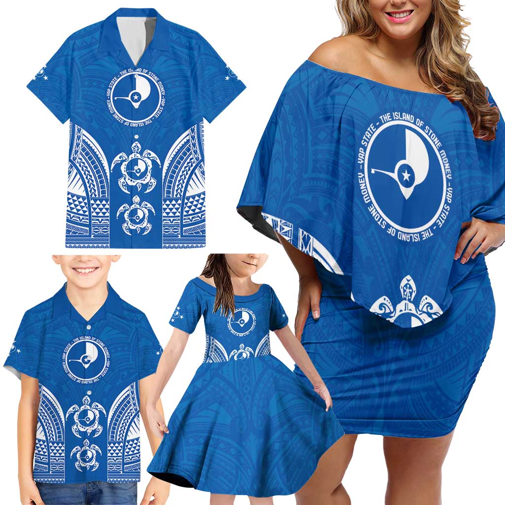 FSM Yap States Family Matching Off Shoulder Short Dress and Hawaiian Shirt Micronesia Six 9 One Polynesian Tribal Pattern LT9 - Polynesian Pride