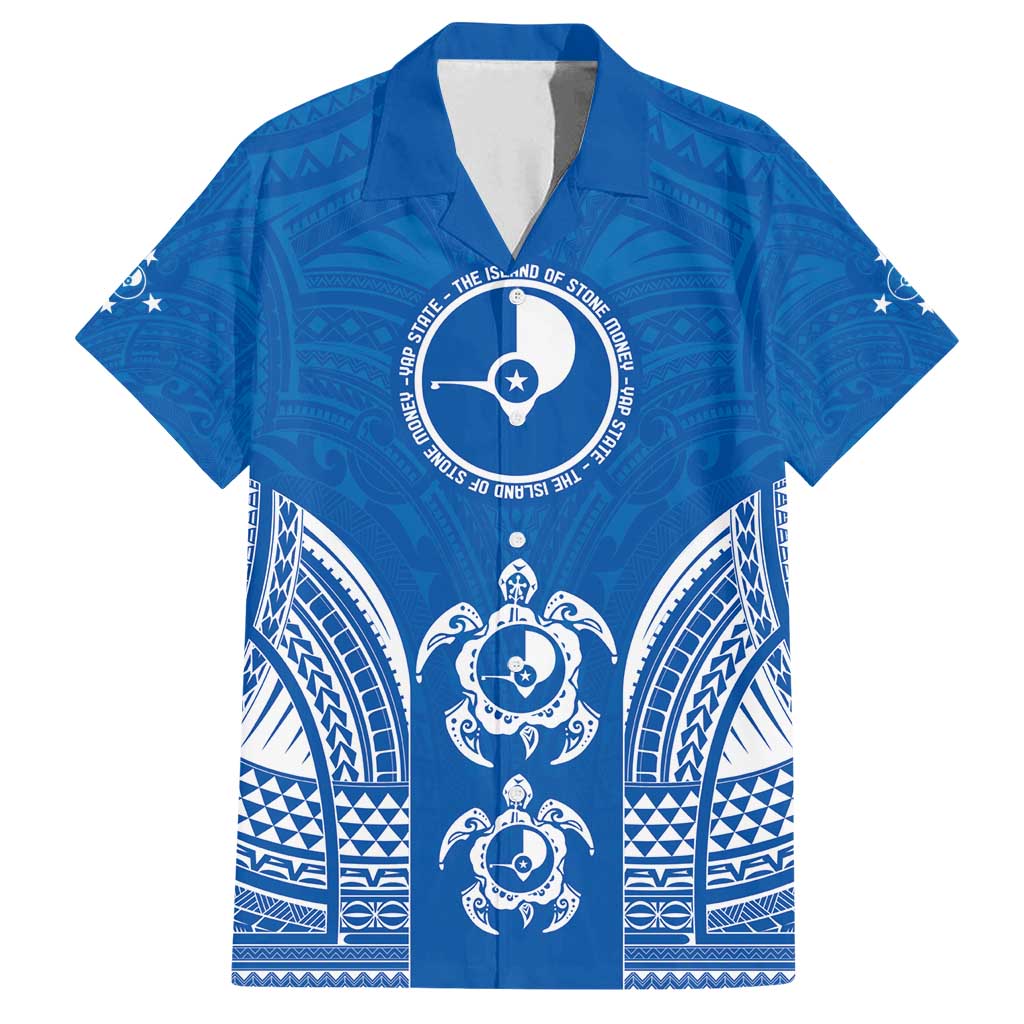 FSM Yap States Family Matching Off Shoulder Short Dress and Hawaiian Shirt Micronesia Six 9 One Polynesian Tribal Pattern LT9 Dad's Shirt - Short Sleeve Blue - Polynesian Pride
