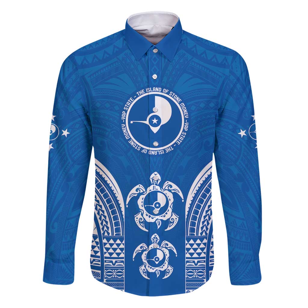 FSM Yap States Family Matching Puletasi and Hawaiian Shirt Micronesia Six 9 One Polynesian Tribal Pattern LT9 Dad's Shirt - Long Sleeve Blue - Polynesian Pride