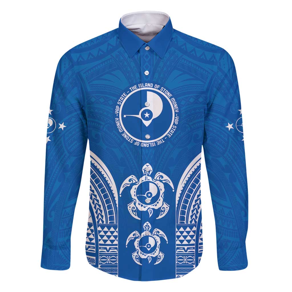 FSM Yap States Family Matching Tank Maxi Dress and Hawaiian Shirt Micronesia Six 9 One Polynesian Tribal Pattern LT9 Dad's Shirt - Long Sleeve Blue - Polynesian Pride