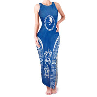 FSM Yap States Family Matching Tank Maxi Dress and Hawaiian Shirt Micronesia Six 9 One Polynesian Tribal Pattern LT9 Mom's Dress Blue - Polynesian Pride