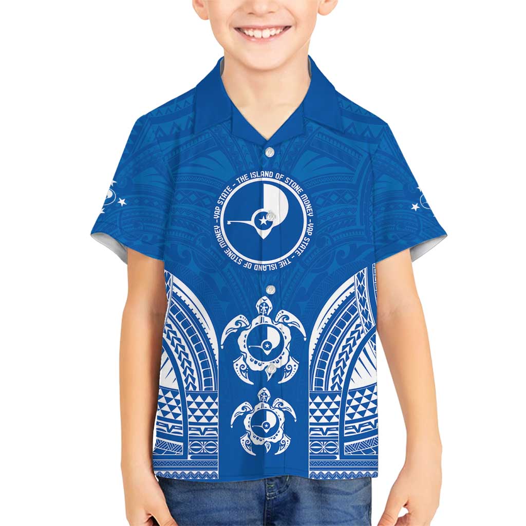 FSM Yap States Family Matching Tank Maxi Dress and Hawaiian Shirt Micronesia Six 9 One Polynesian Tribal Pattern LT9 Son's Shirt Blue - Polynesian Pride