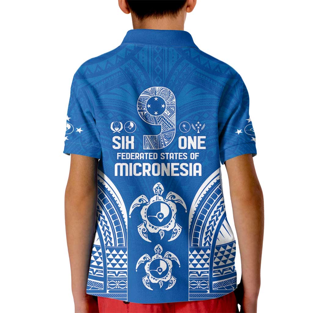 FSM Yap States Kid Polo Shirt Micronesia Six 9 One Polynesian Tribal Pattern