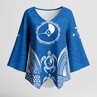 FSM Yap States Kimono Sleeve Blouse Micronesia Six 9 One Polynesian Tribal Pattern LT9 Female Blue - Polynesian Pride