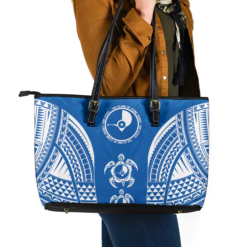 FSM Yap States Leather Tote Bag Micronesia Six 9 One Polynesian Tribal Pattern