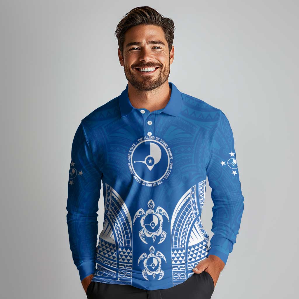FSM Yap States Long Sleeve Polo Shirt Micronesia Six 9 One Polynesian Tribal Pattern