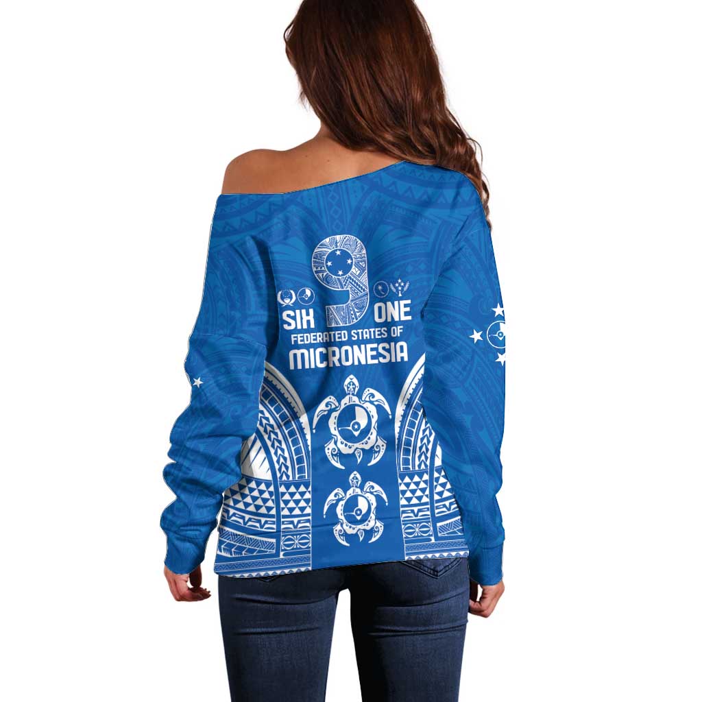 FSM Yap States Off Shoulder Sweater Micronesia Six 9 One Polynesian Tribal Pattern