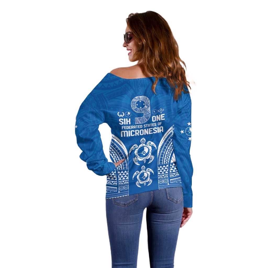 FSM Yap States Off Shoulder Sweater Micronesia Six 9 One Polynesian Tribal Pattern