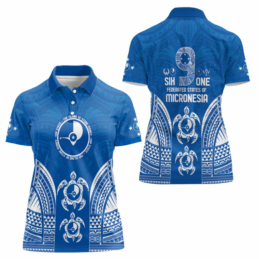 FSM Yap States Women Polo Shirt Micronesia Six 9 One Polynesian Tribal Pattern