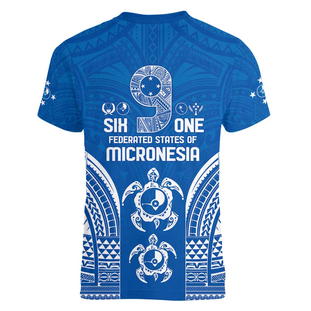 FSM Yap States Women V-Neck T-Shirt Micronesia Six 9 One Polynesian Tribal Pattern