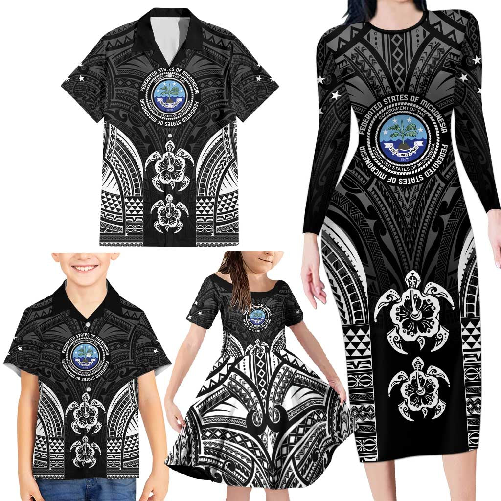 FSM Micronesia Six 9 One Family Matching Long Sleeve Bodycon Dress and Hawaiian Shirt Polynesian Tribal Pattern LT9 - Polynesian Pride