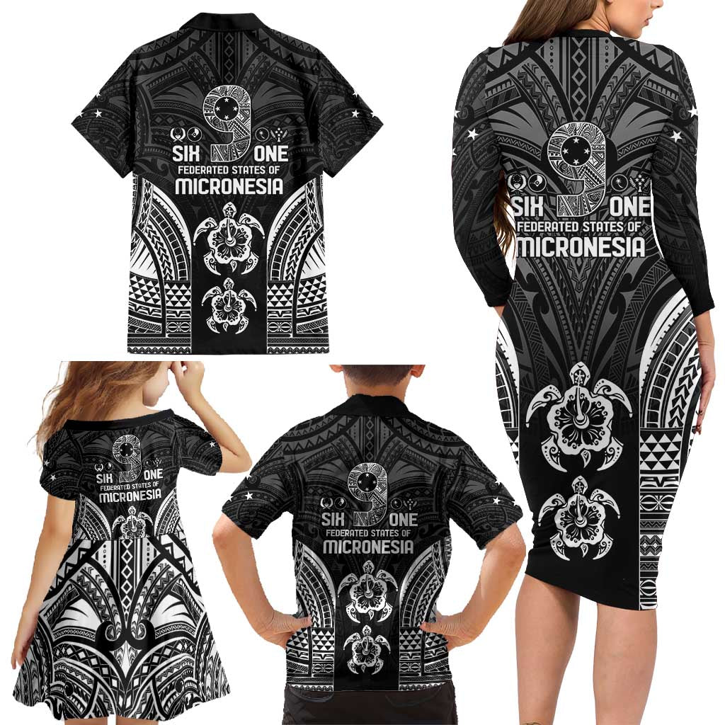 FSM Micronesia Six 9 One Family Matching Long Sleeve Bodycon Dress and Hawaiian Shirt Polynesian Tribal Pattern LT9 - Polynesian Pride
