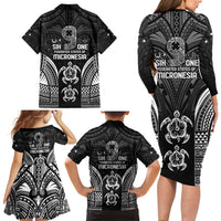 FSM Micronesia Six 9 One Family Matching Long Sleeve Bodycon Dress and Hawaiian Shirt Polynesian Tribal Pattern LT9 - Polynesian Pride