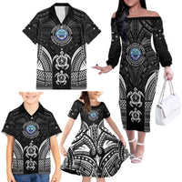 FSM Micronesia Six 9 One Family Matching Off The Shoulder Long Sleeve Dress and Hawaiian Shirt Polynesian Tribal Pattern LT9 - Polynesian Pride