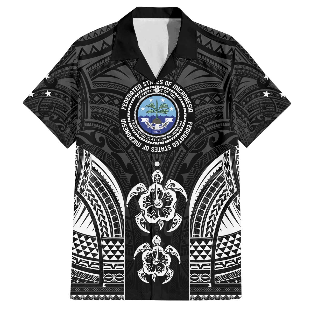 FSM Micronesia Six 9 One Family Matching Off The Shoulder Long Sleeve Dress and Hawaiian Shirt Polynesian Tribal Pattern LT9 Dad's Shirt - Short Sleeve Black - Polynesian Pride