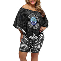 FSM Micronesia Six 9 One Family Matching Off Shoulder Short Dress and Hawaiian Shirt Polynesian Tribal Pattern