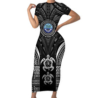FSM Micronesia Six 9 One Family Matching Short Sleeve Bodycon Dress and Hawaiian Shirt Polynesian Tribal Pattern LT9 Mom's Dress Black - Polynesian Pride