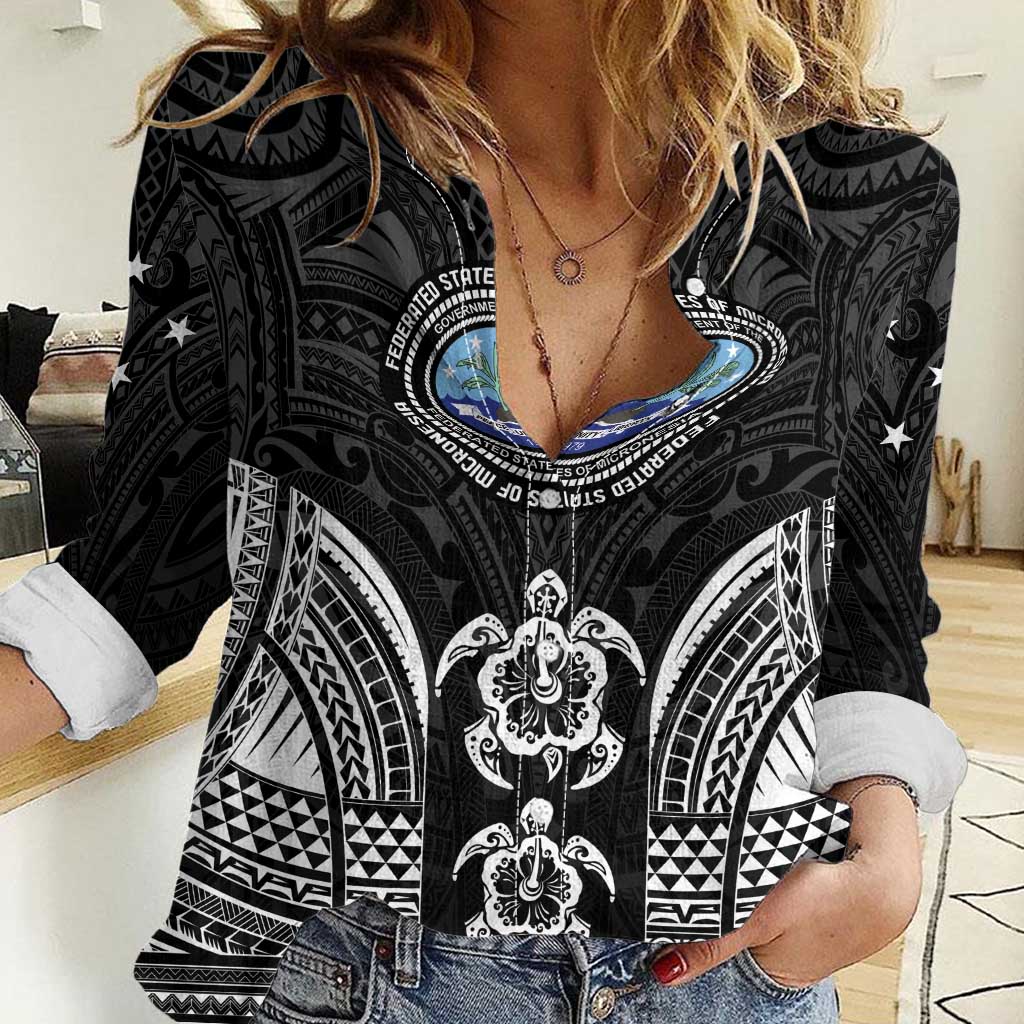 FSM Micronesia Six 9 One Women Casual Shirt Polynesian Tribal Pattern LT9 Female Black - Polynesian Pride