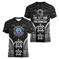 FSM Micronesia Six 9 One Women V-Neck T-Shirt Polynesian Tribal Pattern