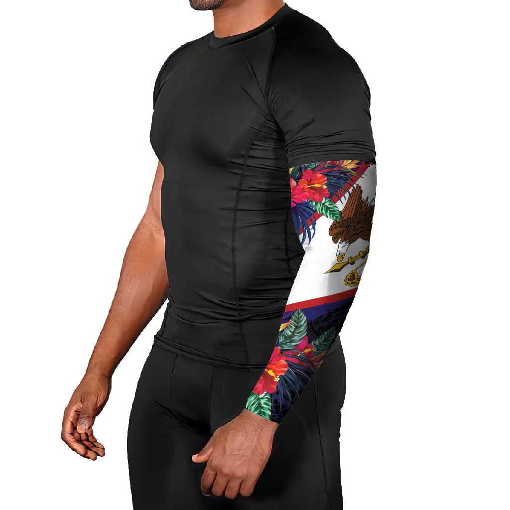 American Samoa Flag Day Since 1900 Arm Sleeves Samoa Muamua Le Atua Tropical Flowers - Polynesian Pride