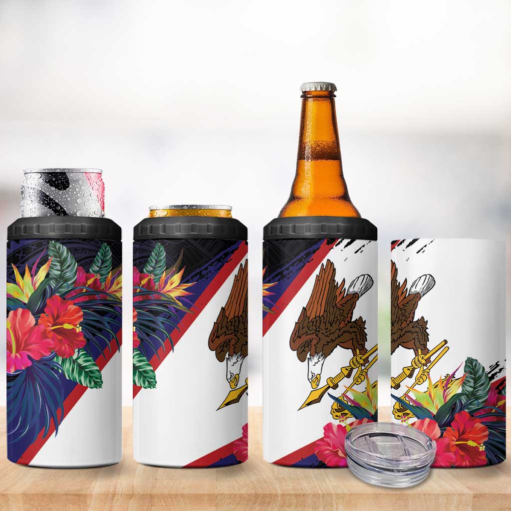 American Samoa Flag Day Since 1900 4 in 1 Can Cooler Tumbler Samoa Muamua Le Atua Tropical Flowers LT9 - Polynesian Pride