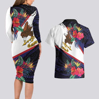 American Samoa Flag Day Since 1900 Couples Matching Long Sleeve Bodycon Dress and Hawaiian Shirt Samoa Muamua Le Atua Tropical Flowers LT9 - Polynesian Pride