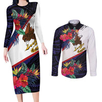 American Samoa Flag Day Since 1900 Couples Matching Long Sleeve Bodycon Dress and Long Sleeve Button Shirt Samoa Muamua Le Atua Tropical Flowers LT9 Blue - Polynesian Pride
