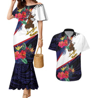 American Samoa Flag Day Since 1900 Couples Matching Mermaid Dress and Hawaiian Shirt Samoa Muamua Le Atua Tropical Flowers LT9 Blue - Polynesian Pride
