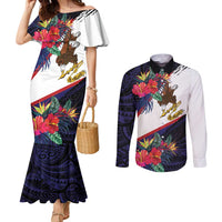 American Samoa Flag Day Since 1900 Couples Matching Mermaid Dress and Long Sleeve Button Shirt Samoa Muamua Le Atua Tropical Flowers LT9 Blue - Polynesian Pride