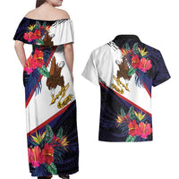 American Samoa Flag Day Since 1900 Couples Matching Off Shoulder Maxi Dress and Hawaiian Shirt Samoa Muamua Le Atua Tropical Flowers LT9 - Polynesian Pride