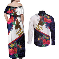 American Samoa Flag Day Since 1900 Couples Matching Off Shoulder Maxi Dress and Long Sleeve Button Shirt Samoa Muamua Le Atua Tropical Flowers LT9 - Polynesian Pride