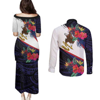 American Samoa Flag Day Since 1900 Couples Matching Puletasi and Long Sleeve Button Shirt Samoa Muamua Le Atua Tropical Flowers LT9 - Polynesian Pride