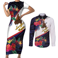 American Samoa Flag Day Since 1900 Couples Matching Short Sleeve Bodycon Dress and Long Sleeve Button Shirt Samoa Muamua Le Atua Tropical Flowers LT9 Blue - Polynesian Pride