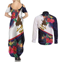 American Samoa Flag Day Since 1900 Couples Matching Summer Maxi Dress and Long Sleeve Button Shirt Samoa Muamua Le Atua Tropical Flowers LT9 - Polynesian Pride
