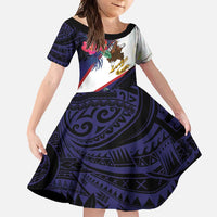 American Samoa Flag Day Since 1900 Family Matching Long Sleeve Bodycon Dress and Hawaiian Shirt Samoa Muamua Le Atua Tropical Flowers LT9 Daughter's Dress Blue - Polynesian Pride
